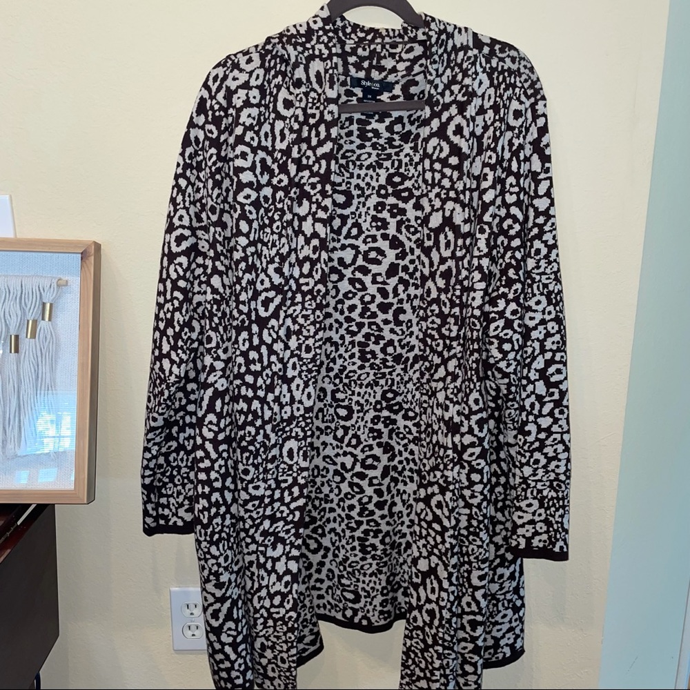 STYLE&CO. animal print crocheted duster.